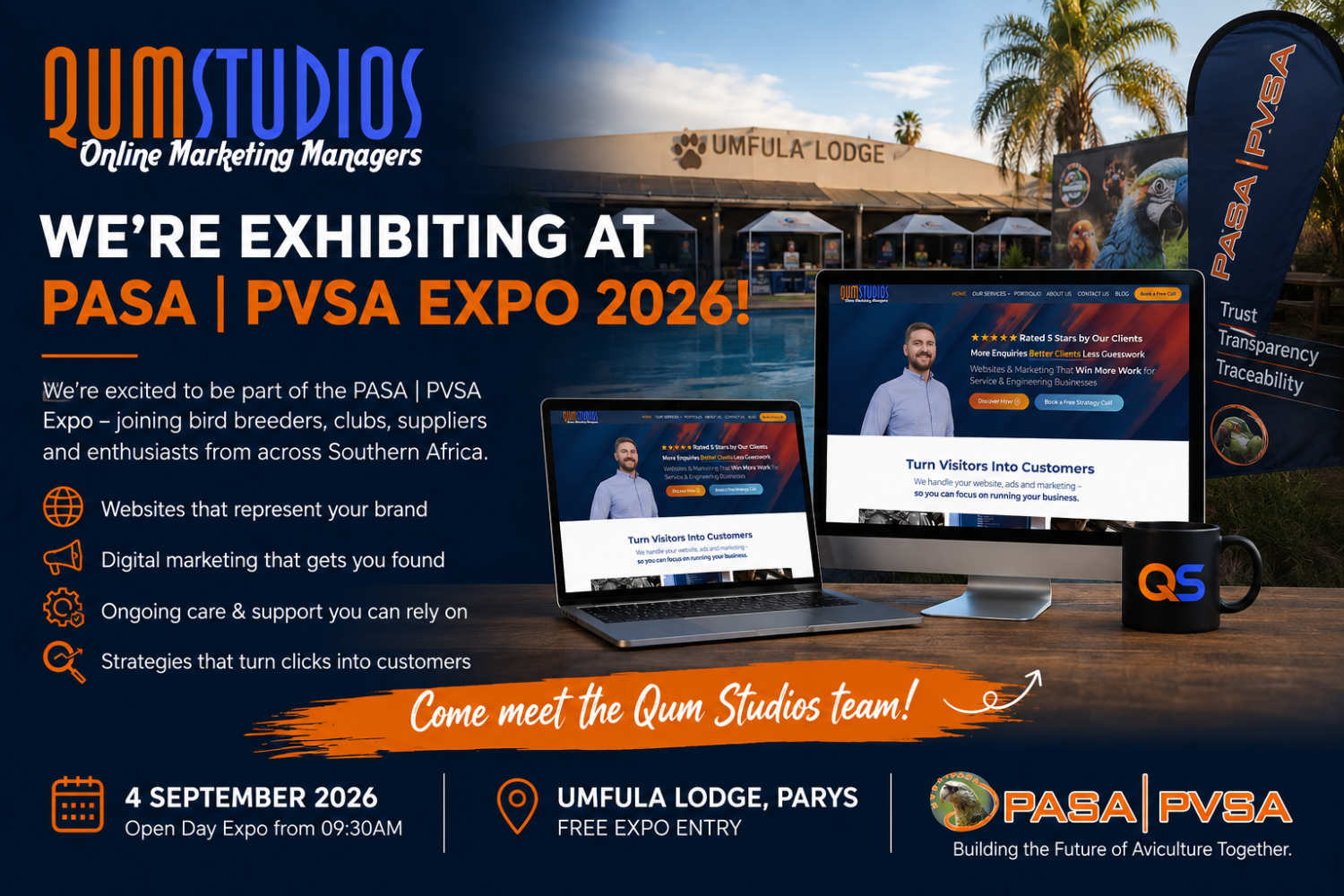 Qum Studios exhibiting at the PASA PVSA Expo 2026 in Parys